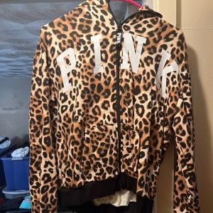 Pink leopard full zip hoodie
